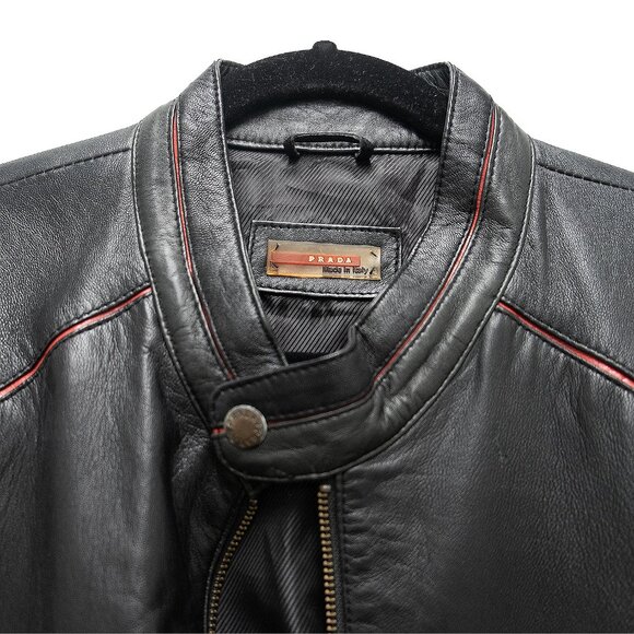 Vintage Prada Bomber Biker Leather Jacket for timeless style - Picture 5 of 9